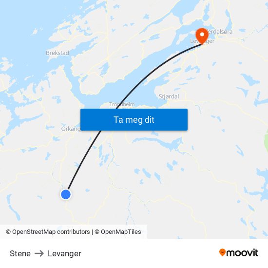 Stene to Levanger map