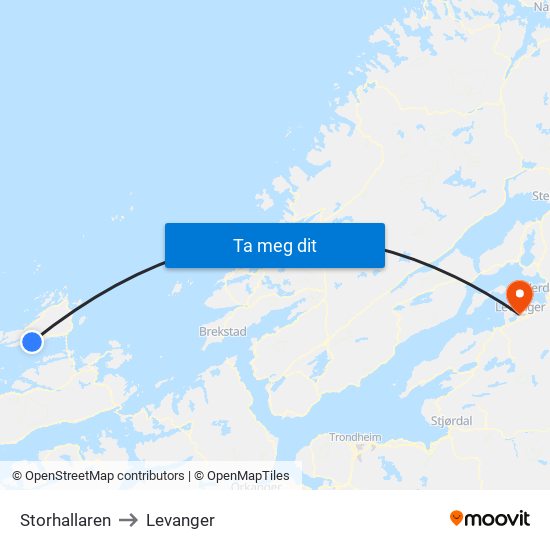 Storhallaren to Levanger map