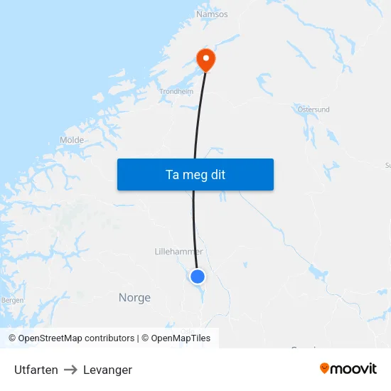 Utfarten to Levanger map