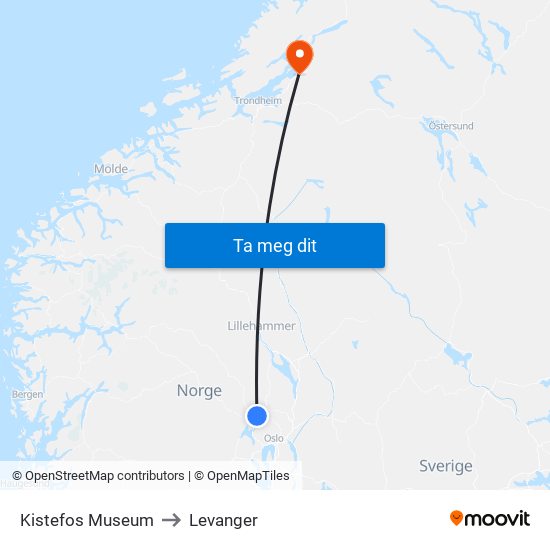 Kistefos Museum to Levanger map