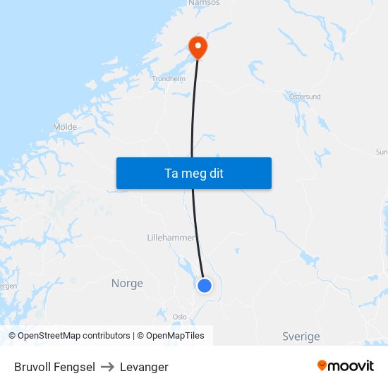 Bruvoll Fengsel to Levanger map