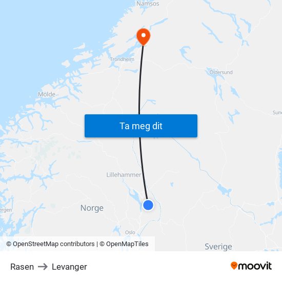 Rasen to Levanger map
