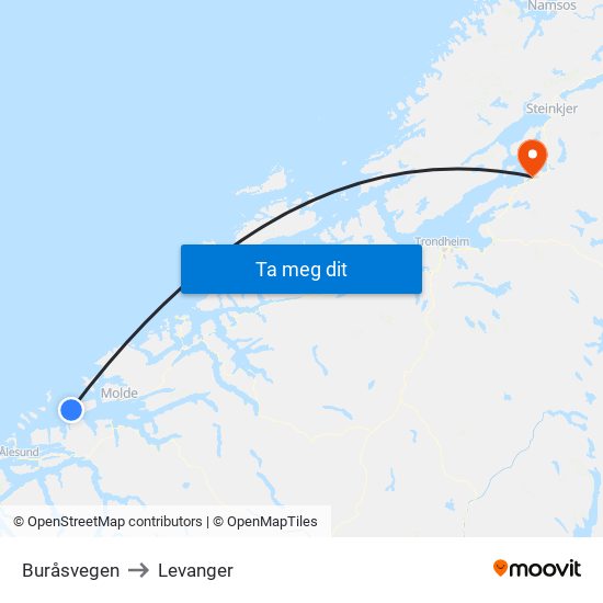 Buråsvegen to Levanger map