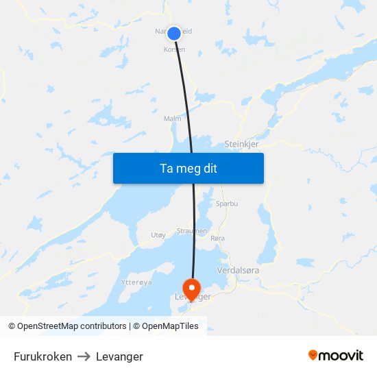 Furukroken to Levanger map