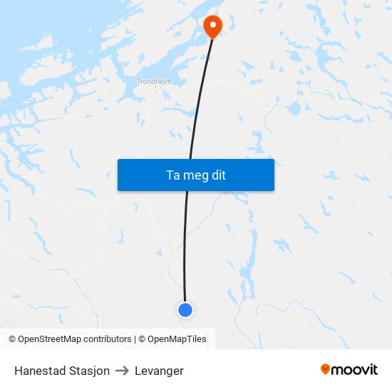 Hanestad Stasjon to Levanger map