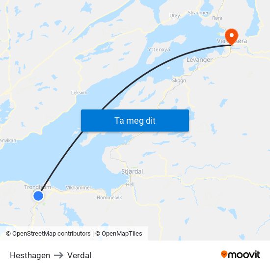 Hesthagen to Verdal map