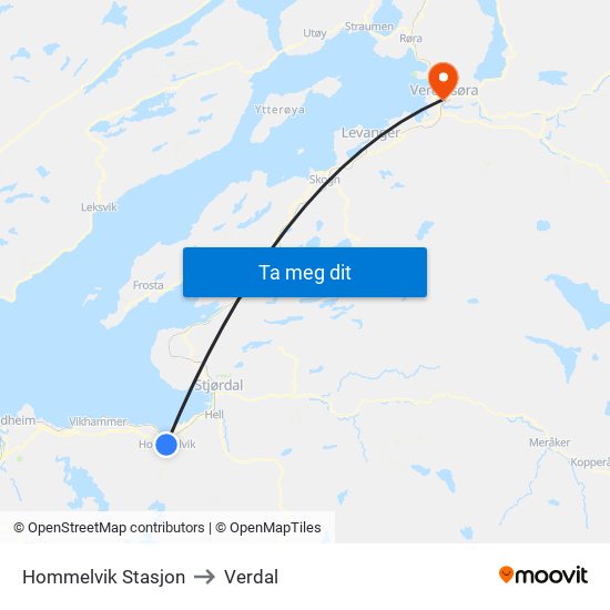 Hommelvik Stasjon to Verdal map