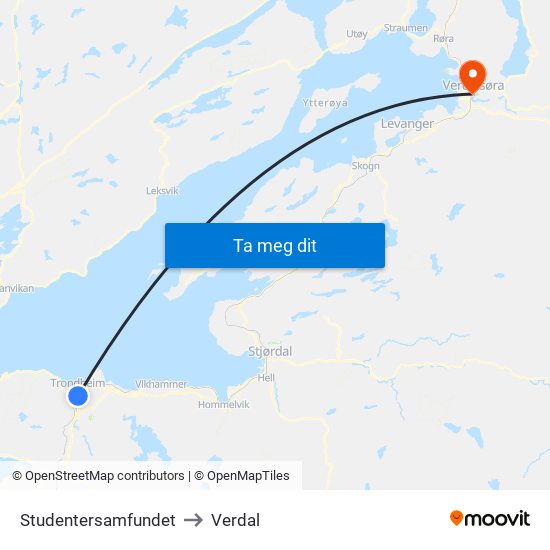 Studentersamfundet to Verdal map