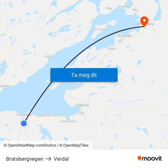 Bratsbergvegen to Verdal map