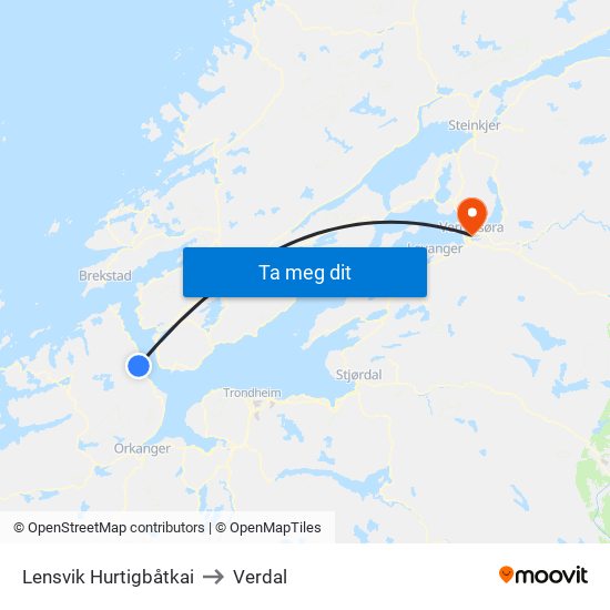Lensvik Hurtigbåtkai to Verdal map