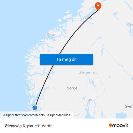Ølensvåg Kryss to Verdal map