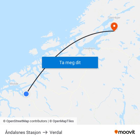 Åndalsnes Stasjon to Verdal map