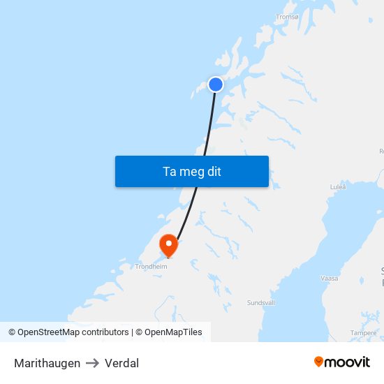 Marithaugen to Verdal map