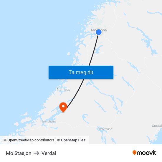 Mo Stasjon to Verdal map