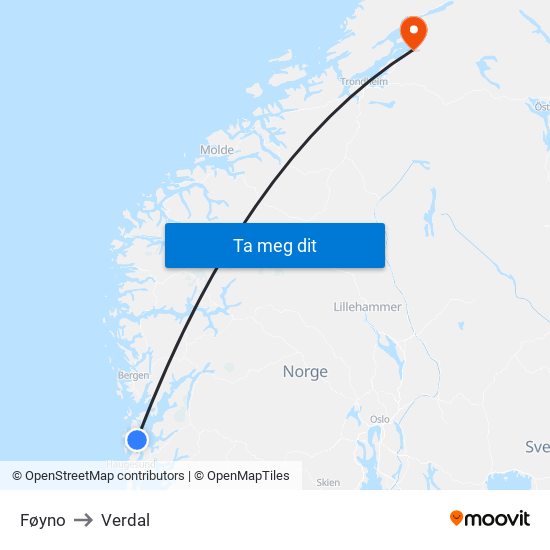 Føyno to Verdal map