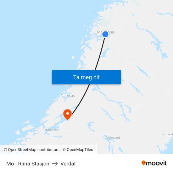 Mo I Rana Stasjon to Verdal map