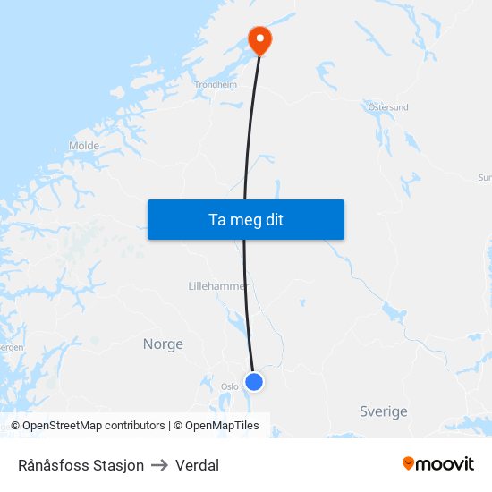 Rånåsfoss Stasjon to Verdal map
