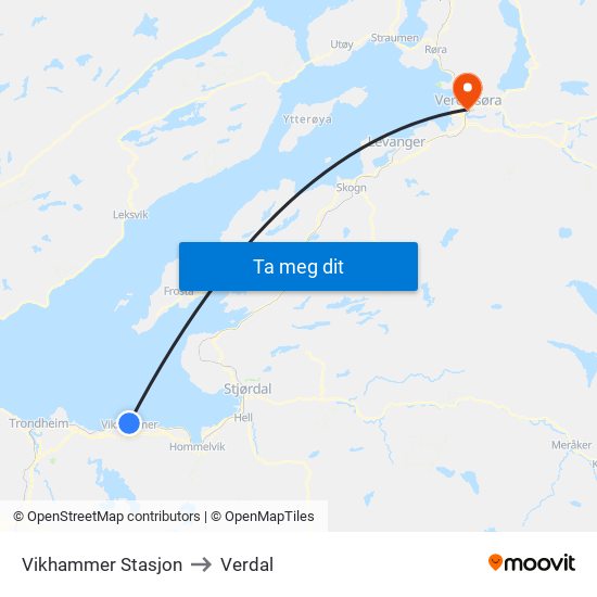 Vikhammer Stasjon to Verdal map