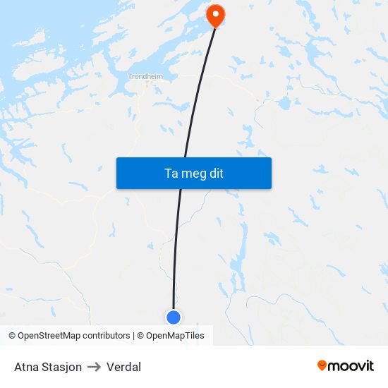 Atna Stasjon to Verdal map