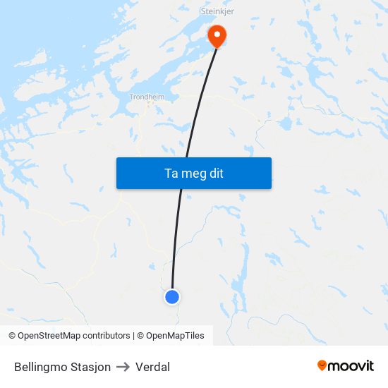 Bellingmo Stasjon to Verdal map