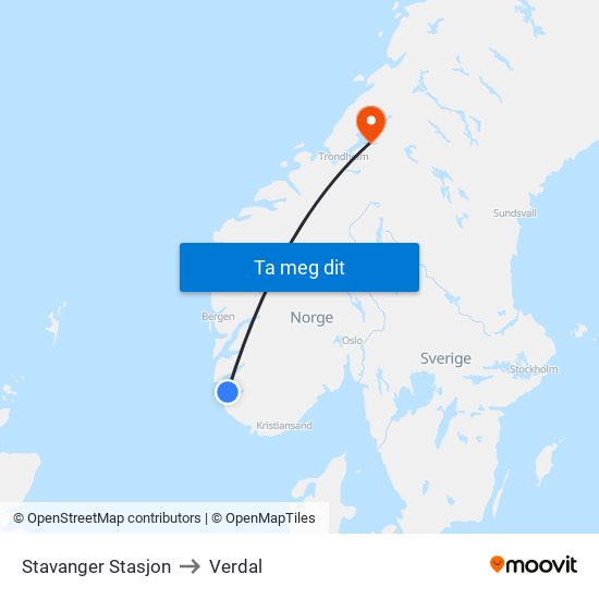 Stavanger Stasjon to Verdal map
