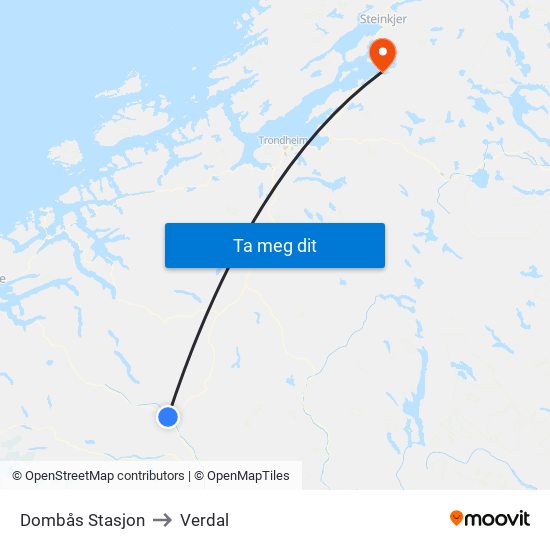 Dombås Stasjon to Verdal map