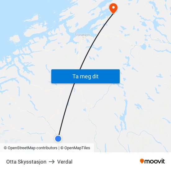 Otta Skysstasjon to Verdal map