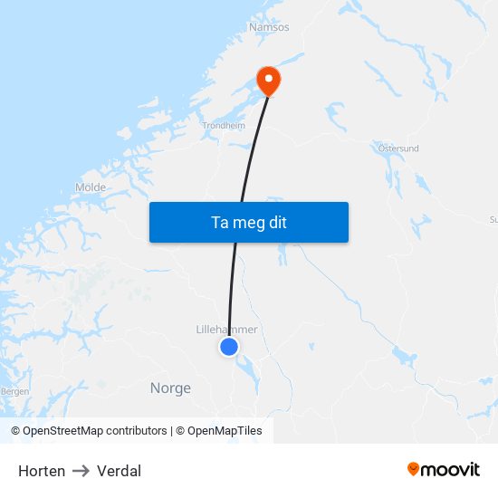 Horten to Verdal map