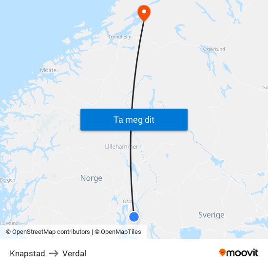 Knapstad to Verdal map
