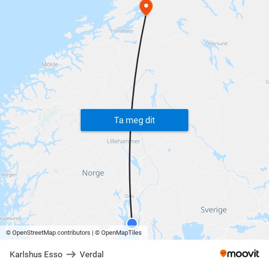 Karlshus Esso to Verdal map