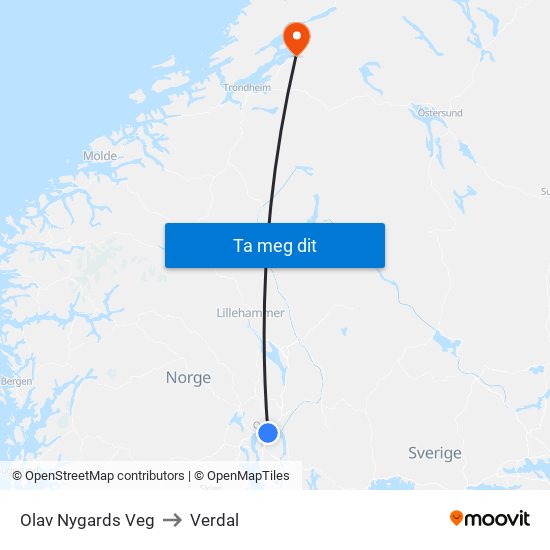 Olav Nygards Veg to Verdal map