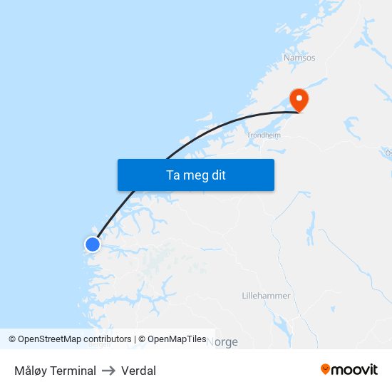 Måløy Terminal to Verdal map