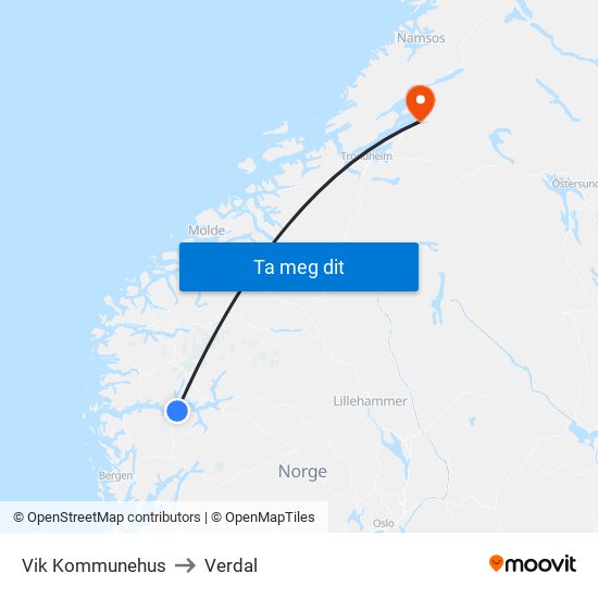 Vik Kommunehus to Verdal map