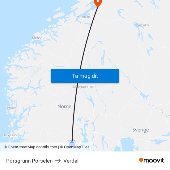 Porsgrunn Porselen to Verdal map