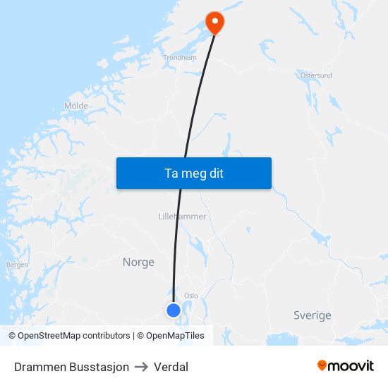 Drammen Busstasjon to Verdal map