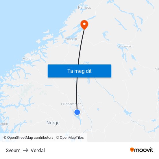 Sveum to Verdal map