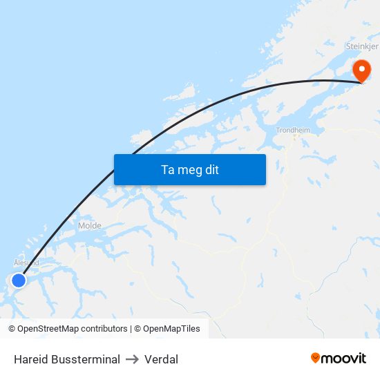 Hareid Bussterminal to Verdal map