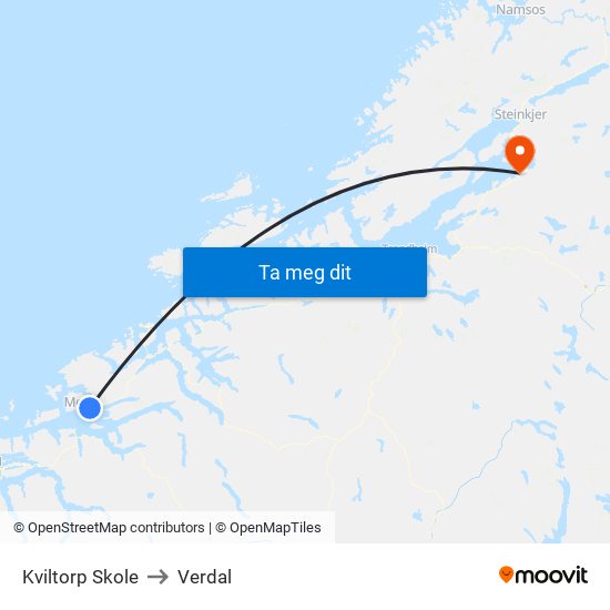 Kviltorp Skole to Verdal map