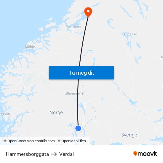 Hammersborggata to Verdal map