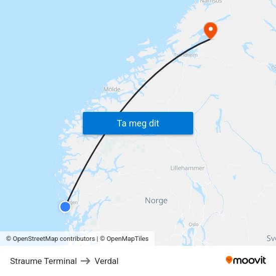 Straume Terminal to Verdal map