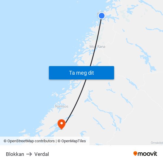 Blokkan to Verdal map