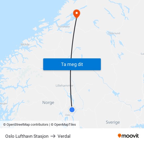Oslo Lufthavn Stasjon to Verdal map