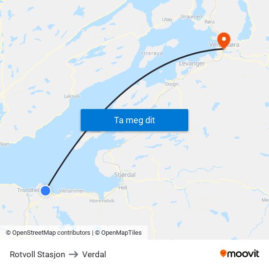 Rotvoll Stasjon to Verdal map