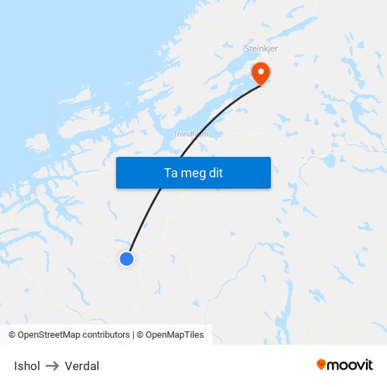 Ishol to Verdal map