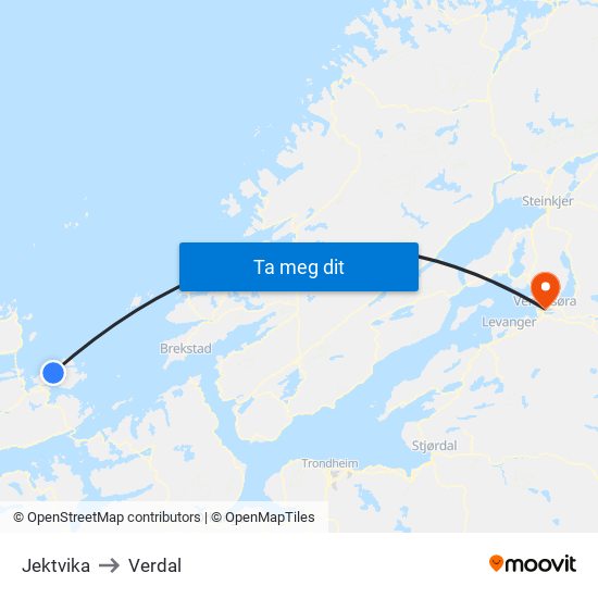 Jektvika to Verdal map