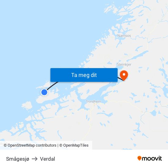 Smågesjø to Verdal map