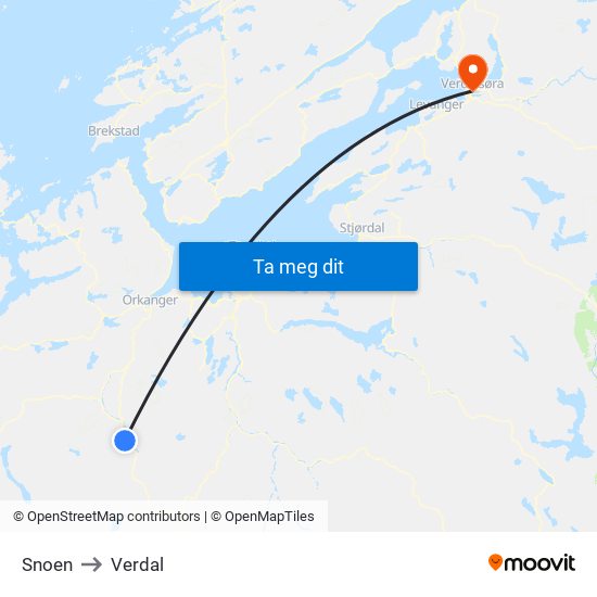 Snoen to Verdal map