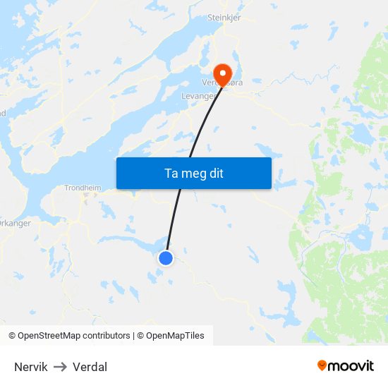 Nervik to Verdal map
