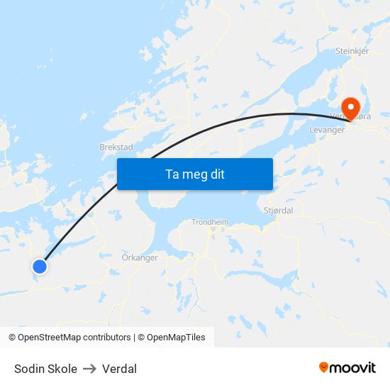 Sodin Skole to Verdal map