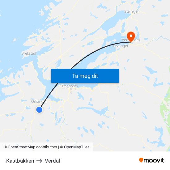 Kastbakken to Verdal map